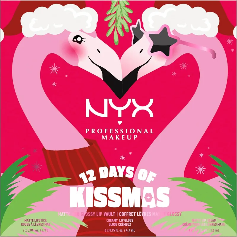 NYX Professional Makeup Mini calendrier de l'Avent 12 jours de Kissmas, 12 jours de maquillage des lèvres avec des nuances festives 